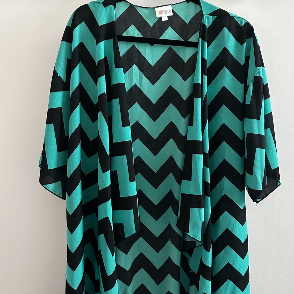 LULAROE | Monroe Kimono Sz L Teal & Black Chevron